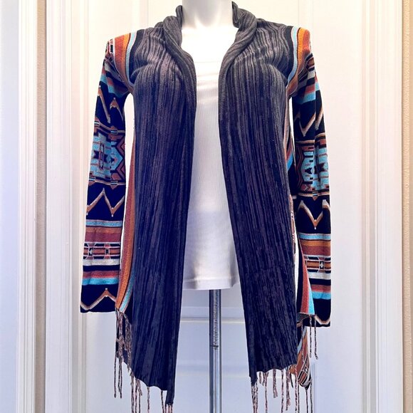 Billabong Sweaters - Billabong-Women's Sz Med. Fringed Open Front Long Sleeve Aztec Cardigan Sweater